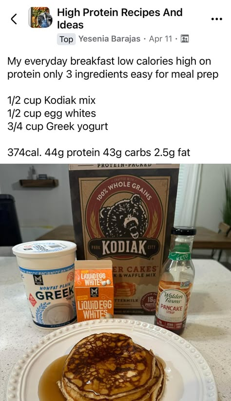 Macro Breakfast Recipes, High Protein Kodiak Waffles, Macro Friendly Pancakes, High Protein Low Calorie Dessert, Protein Pancakes Kodiak, Easy Macro Friendly Recipes, Macro Friendly Breakfast, Macro Breakfast, High Protein Ideas