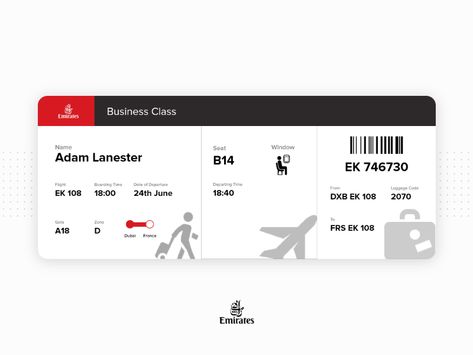 Emirates - Boarding Pass Reimagined Ticket Avion, Ticket Sample, Fake Plane Ticket, Boarding Pass Design, Ipad Case Stickers, Airport Tickets, Ticket Template Free, Ali Zafar, Emirates Flights