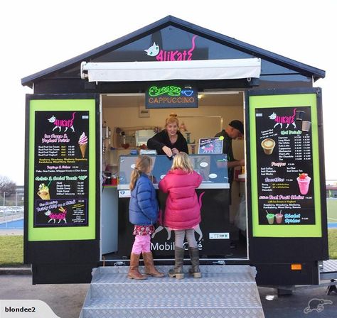 Mobile Food, Ice Cream, Coffee Hut | Trade Me Ice Cream Mobile Shop, Ice Cream Trailer Design, Mobile Ice Cream Trailer, Container Ice Cream Shop, Snowball Stand, Ice Cream Kiosk, Shaved Ice Syrup, Snow Cone Stand, Starting A Food Truck