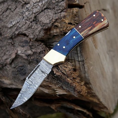 Handmade Damascus steel Personalized Pocket Knife Groomsman Gift Folding Knife camping Gift for Boyfriend Men Birthday Anniversary EDC Gift Item Description Full Length : 7.5" Blade Length : 3.5" Handle Length : 4 Handle Material : Blue Wood & Brown wood with Brass clips #handmade #explore Men Birthday, Groomsman Gift, Blue Wood, Gift For Boyfriend, Camping Gifts, Folding Knife, Man Birthday, Damascus Steel, Folding Knives