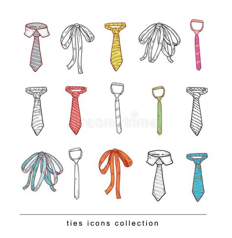 Ties and Bow Ties doodle vector vector illustration Ties Illustration Sketch, Bows And Ties Illustration, How To Draw A Tie, Tie Sketch, Bow Tie Drawing, Tie Illustration, Tie Drawing, Types Of Ties, Tie Outfit