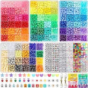 Acerich 4022 Pcs Pony Beads for Friendship Bracelet Making Kit, 96 Colors 5 Boxes Friendship Bracelet Beads 6x9mm Rainbow Kandi Beads with 1000 Pcs Letter Beads for Jewelry Making Friendship Bracelet Making, Kandi Beads, Craft Christmas Gifts, Diy Crafts Christmas, Bracelet Making Kit, Beads Hair, Friendship Bracelets With Beads, Tanah Liat, Jewelry Making Kits