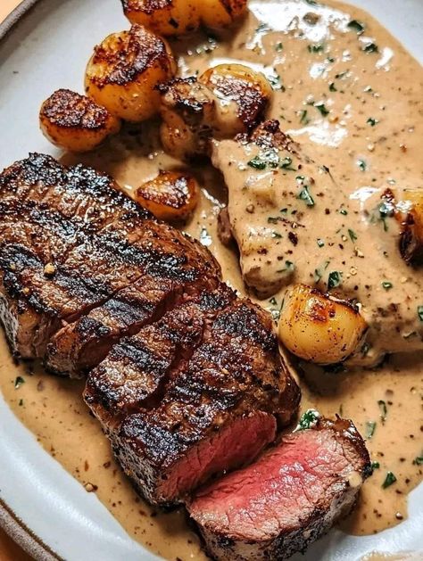 Bourbon Garlic Cream Sauce, Steak With Bourbon Garlic Cream Sauce, Steak With Mushroom Sauce, Recipes Steak, Main Recipes, Heavenly Recipes, Gordon Ramsay Recipe, Easy Cook, Garlic Cream Sauce