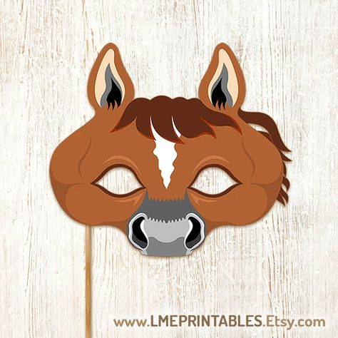 Horse Mask Printable Halloween DIY Costume Brown Foal Animal | Etsy Horse Mask Printable, Masks Template, Printable Animal Masks, Mask Printable, Book Character Day, Horse Mask, Farm Animal Party, Animals Party, Farm Activities