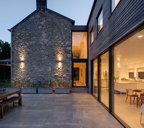 House Designs Ireland, Outside Flooring, Cottage Extension, Mandarin Stone, Irish Houses, Stone Building, Cottage Modern, House Cladding, Stone Interior