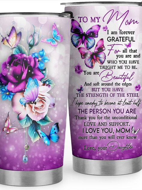 Vprintes Gifts for Mom from Daughter - Mom Gifts - Birthday Gifts for Mom, Mom Christmas Gifts from Daughter, Mom Birthday Gifts - 20oz Rose Stainless Steel Tumbler Mothers Day Tumblers, Birthday Gifts For Daughter, Butterfly Tumbler, Roses Gift, 3d Sublimation, Mugs Quotes, Daily Ideas, Gifts For Daughter, Funny Office