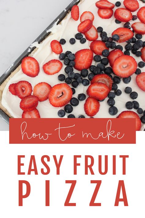 Looking for an easy dessert recipe to sneak a little more fruit into your kiddos?  Try our mega yummy Fruit Pizza recipe!  With a few simple ingredients and store bought sugar cookie dough, this fruit pizza couldn't be easier to make. And, yep...you read that right!  Sometimes, we grab the pre-made dough, too! #fruitpizza #sugarcookiedough #bakingwithkids #easydessert Fruit Pizza Sugar Cookie Dough, Fruit Pizza With Sugar Cookie Dough, Sugar Cookie Dough For Fruit Pizza, Best Sugar Cookie Recipe For Fruit Pizza, Pillsbury Fruit Pizza Sugar Cookie, Fruit Pizza Sugar Cookie Pillsbury, Easy Fruit Pizza Sugar Cookie Pillsbury, Fruit Pizza Cookies, Pillsbury Cookie Dough