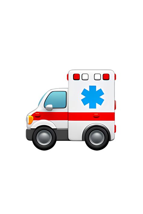 The emoji 🚑 depicts an ambulance, which is a vehicle used for transporting sick or injured people to a hospital. The ambulance is shown from a front view, with a red and white body and a blue flashing light on top. The word "AMBULANCE" is written in bold black letters on the side of the vehicle. The emoji also has wheels and a front grille, and appears to be in motion. Car Emoji, Apple Emojis, Super Size Me, Five Little Monkeys, The Emoji, Christmas School, 3d Photo, Drawings Simple, Monsters Inc