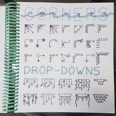 Dotted Line Journal Ideas, Paper Doodles Notebook, Corner Page Doodles, Corner Notes Ideas, Corner Paper Doodles, Corner Journal Ideas, Corner Doodles Easy, Bujo Corner Designs, Corner Doodle Ideas