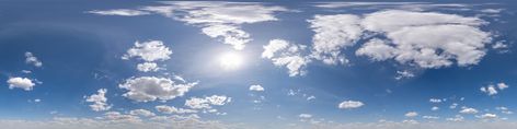 Seamless cloudy blue sky hdri 360 panorama view with zenith and beautiful clouds for use in 3d graphics as sky dome or edit drone royalty free stock Hdri Sky, Cloudy Blue Sky, Beautiful Clouds, In 3d, Blue Sky, Royalty, Royalty Free, Stock Images, Blue