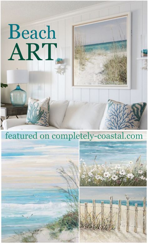 Bring home the peace of the beach with serene beach wall art that features the landscapes by the sea that we all love so much. From wind swept sand dunes to all the grasses and greens, and beyond. Featured on Completely Coastal. Beach House Decor Living Room, Beach Landscape Art, Interior Cottage, Beach Landscapes, Cheap Rustic Decor, Diy Beach Decor, Interior Boho, Modern Coastal Decor, Beach Art Painting