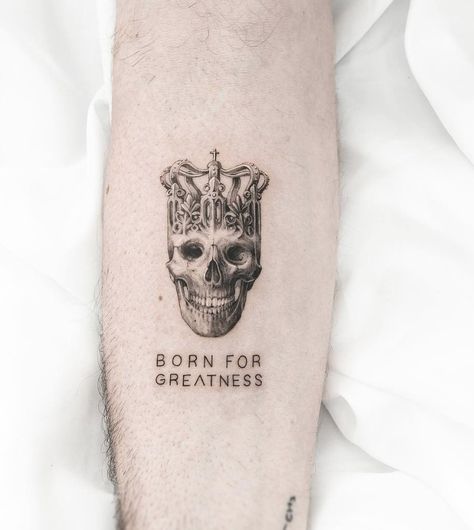 Everyone is born for greatness in this world, tattoo done by @ghinkos in Toronto | www.otziapp.com Greatness Tattoo, Again Tattoo, Jagua Henna, Finger Tats, Single Needle Tattoo, O Tattoo, Cool Arm Tattoos, Born Again, Tattoo Magazines