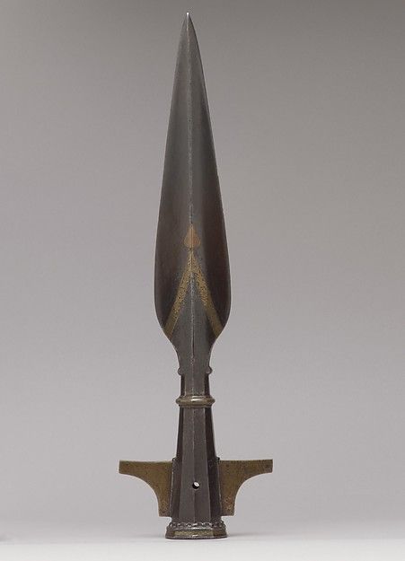 Head of a Hunting Spear | German or Austrian | The Met Date:1425–50 Culture:German or Austrian Medium:Steel, copper alloy Dimensions:L. 17 5/16 in. (44 cm); W. 5 1/8 in. (13 cm) Classification:Shafted Weapons Credit Line:Gift of William H. Riggs, 1913 Accession Number:14.25.321 Boar Spear, Hunting Spear, Spear Head, Arm Armor, Dark Ages, Spears, Middle Ages, Metropolitan Museum Of Art, Metropolitan Museum