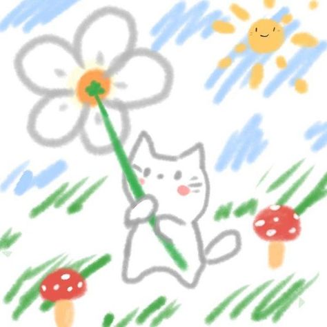 Flowers For U Cat Meme, Flower Pfp Drawing, Cats With Flowers Drawing, Cat Flowers Drawing, Cute Cat Drawing Aesthetic, Tulips With Cat, Flower Cat Drawing, Cat Holding Flowers Drawing, Cat Giving Flowers