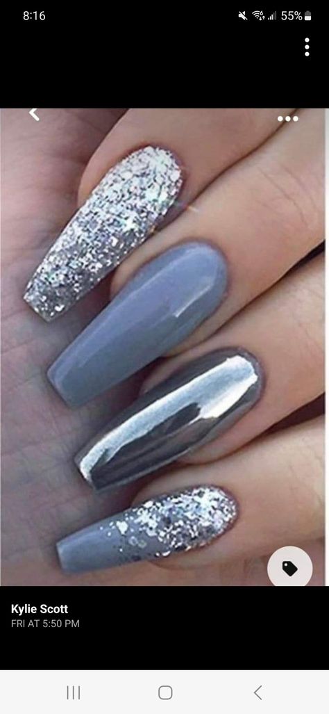 Silver Nail Polish, Glitter Mirror, Designer Nails, Inspiration Nails, Silver Glitter Nails, Chrome Nails Designs, Tongue Health, Silver Nail, Polish Art