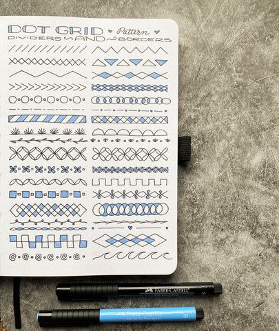 Bullet Journal Dot Grids, Dividers, and Borders – Faber-Castell USA Borders Bullet Journal, Bullet Journal Frames, Bullet Journal Dividers, Grid Journal, Broken Record, Grid Journals, Page Borders Design, Dot Grid Journal, Grid Notebook