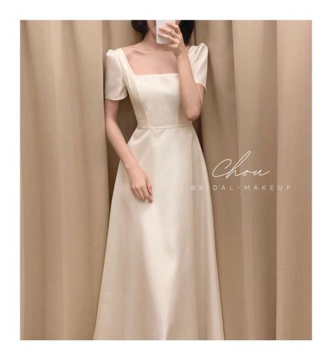 Korean Wedding Dress Simple, Graduation Attire, Korean Wedding Dress, Simple Long Dress, Bridal Dresses Vintage, Women Dresses Casual Summer, Minimal Wedding Dress, Simple Wedding Gowns, Simple Gowns