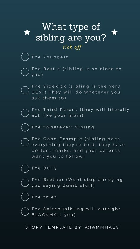 What type of sibling are you? Instagram story template Question To Ask Your Siblings, Sibling Questions Games Funny, Type Something Instagram Story, My Type Of Boyfriend Template, Ask Me Questions Instagram Story, Types Of Siblings, Ask Me Questions Instagram, Bingo Challenge, Quizzes Funny