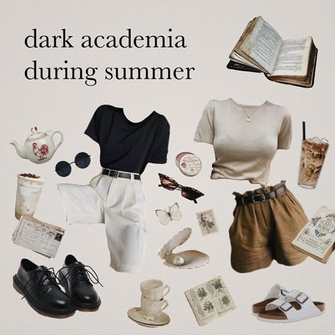 dark academia on Instagram: “i always have a problem on what to wear during warmer months so here is some inspiration, enjoy :) . . . . #nichememes #niche…” Dark Academia Fits, Summer Dark Academia, Dark Academia Summer, Summer Academia, Dark Academia Aesthetic Outfit, Dark Academia Fashion Pants, Dark Academia Wallpaper, Academia Aesthetic Outfit, Dark Academia Vibes