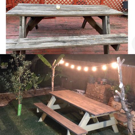 Backyard Picnic Area Ideas, Picnic Table Backyard, Airbnb Backyard, Yard Seating, Diy Picnic Table, Table Redo, Backyard Covered Patios, Wooden Picnic Tables, Table Picnic