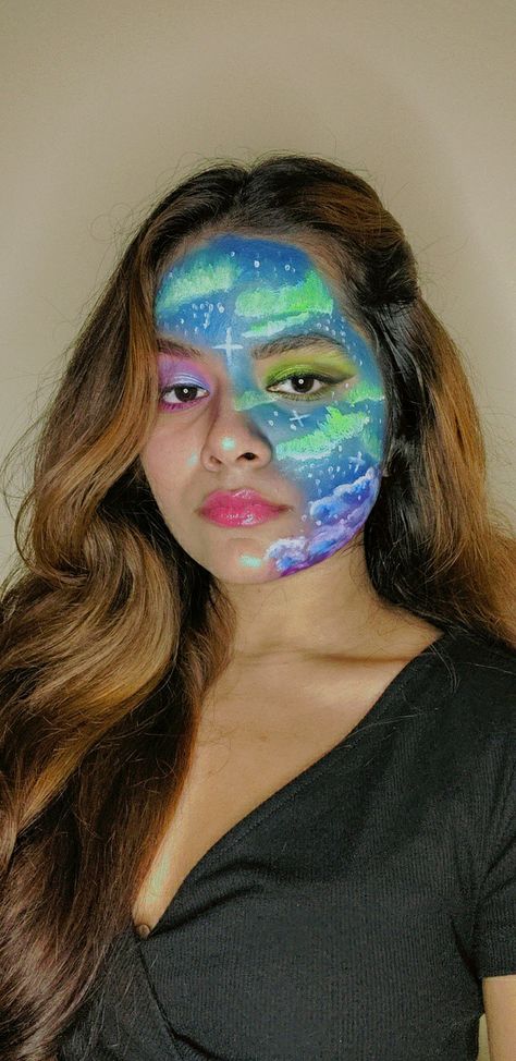 Aurora borealis Northern lights Instagram: @krishnaanairr Aurora Borealis Northern Lights, Aurora Borealis, Face Paint, Carnival Face Paint, Aurora, Northern Lights, Mood Board, Carnival, Makeup