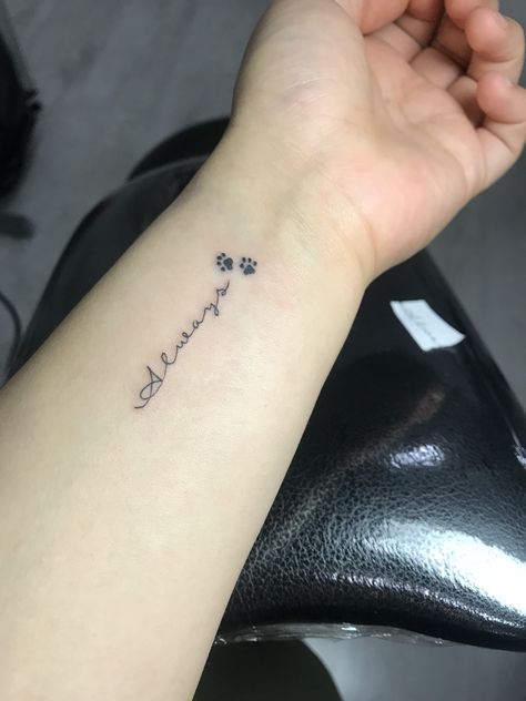 Always tattoos dog huellas Tattoos For Puppies, Cute Tattoos For Your Dog, Small Tattoos About My Dog, Dog Name And Paw Print Tattoo, Fine Line Tattoo Paw Print, Dog Saved Me Tattoo, Small Tattoos To Remember A Dog, Dog Meaning Tattoos, Dogs Name Tattoo Ideas