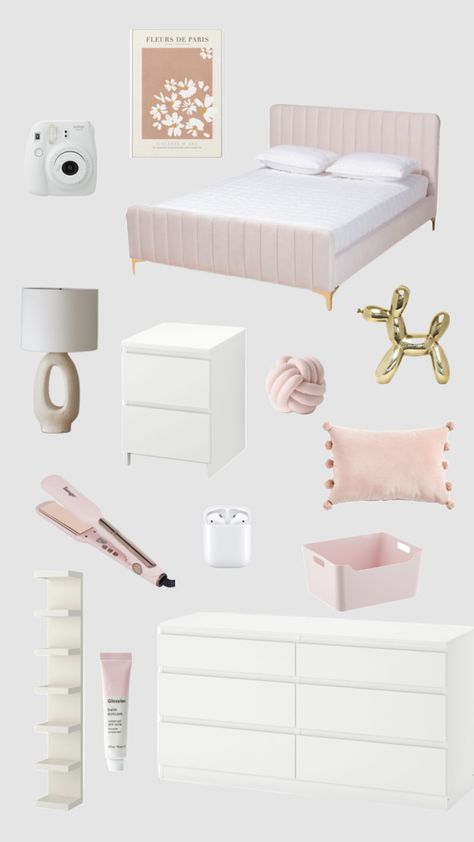 Cute pink and white bedroom Bedroom Inspirations Pink And White, Pink White Gold Bedroom, Pink And White Bedroom Aesthetic, Pink Gold And White Bedroom, Sisters Shared Bedroom, Pink And White Bedroom, White Gold Bedroom, Light Pink Bedrooms, Coquette Bedroom