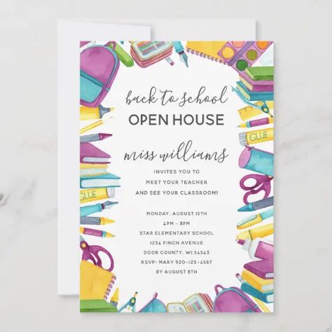 Back to School Open House Invitation | Zazzle.com Open House Invitations For School, Back To School Invitation, Diy Futon, Parent Teacher Meeting, School Open House, Open House Invitation, Stationery Essentials, Welcome Letters, Best Teacher Gifts