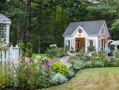 A New Victorian New England Cottage Garden Farmhouse Shed, Pea Garden, New England Cottage, New Ideas For Home, Tiny Backyard, Cottage Garden Ideas, Patios And Decks, New Victorian, Garden Cart