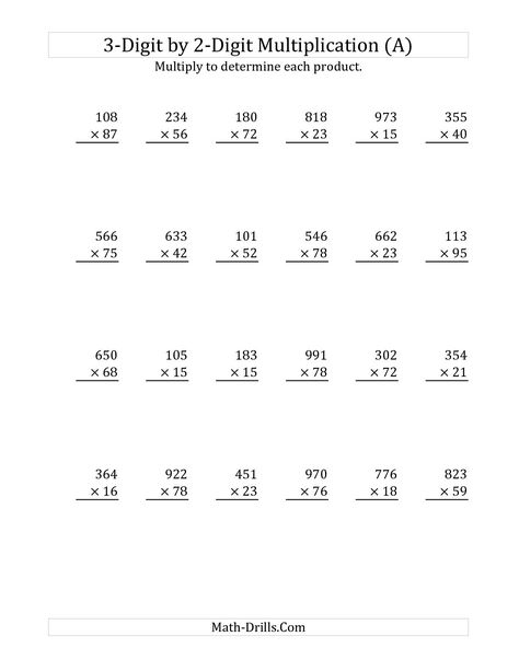 Preview Image of the 3-Digit by 2-Digit Multiplication (A) Long Multiplication… Long Multiplication Worksheets, 4th Grade Multiplication Worksheets, 4th Grade Multiplication, Multiplication And Division Worksheets, Printable Multiplication Worksheets, Math Multiplication Worksheets, Multiplication Worksheet, Math Fact Worksheets, Integers Worksheet