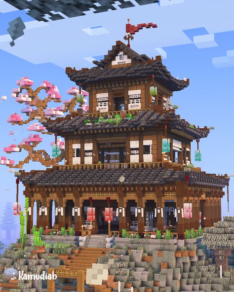 Pale Wood Japanese Temple.  Download this and my other builds on my patreon! ♡ Pale Wood, Japanese Temple, Minecraft House Designs, Minecraft Build Ideas, Minecraft Inspo, Best Build, Minecraft House, Minecraft Builds, Minecraft Ideas