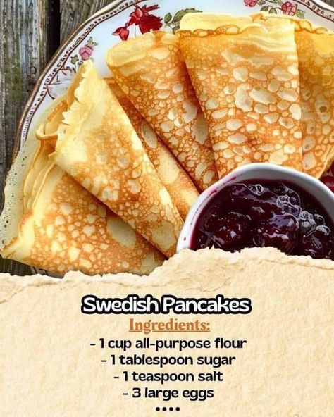 Swedish Pancakes, Crepes Filling, Crepes Recipe, Baked Breakfast Recipes, Jamie Oliver Recipes, Breakfast Choices, Types Of Flour, Pancakes Ingredients, Crepe Recipes