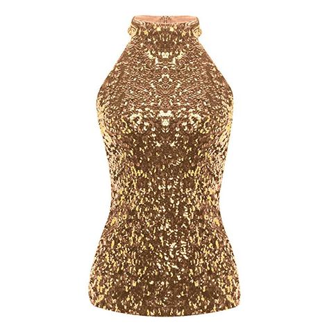 Amazon.com: YiZYiF Women's Sleeveless Shimmer Flashy Sequined Embellished Sparkle Vest Tank Tops Gold One Size: Clothing Gold Sequin Top, Vest Tops Women, Dance Tops, Women Halter, Sequin Tank, Sleeveless Tshirt, Gold Sequin, Sleeveless Vest, Sequin Top