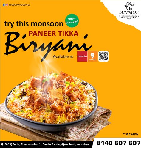 try this mansoon...Paneer Tikka Biryani . . Call / Whatsapp : +91 - 8140607607 Take Away : D-69, Road#1, Sardar Estate, Ajwa Road, Vadodara. . . . Follow @anmolcateringandevents #Instagram . . . #AnmolCateringEvent #promoteaddaindia #FixLunch #LunchPack #DinnerPack #punjabifood #DinnerParcelServices #singapurifriedrice #rice #friedrice #vadodarafoodies #vadodarafood #FoodLover #foodlovervadodara #barodafood #punjabifoodinvadodara #realtasteofpunjab Punjabi Food, Paneer Tikka, Pack Lunch, Biryani, Call Whatsapp, Paneer, Fried Rice, Food Lover, Cake Recipes