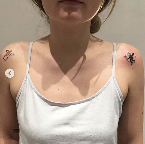 Angle Tattoo, Angel Devil Tattoo, Devil And Angel, Wörter Tattoos, Small Shoulder Tattoos, Funky Tattoos, Devil Tattoo, Sick Tattoo, Jesus Love