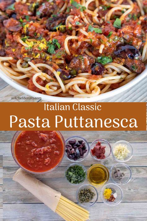 Bursting with flavor, Pasta Puttanesca is a classic Italian pasta dish that is sure to be a hit on your family's dinner table. Puttenesca Recipes Pasta Dishes, Putanesca Receita, Pasta Putanesca, Pasta Puttanesca Recipe, Puttanesca Recipe, Authentic Pasta, Classic Italian Pasta, Puttanesca Sauce, Pasta Puttanesca