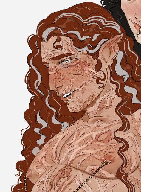 Rage Reference Pose, Curled Hair Drawing Reference, Scar Color Reference, Fire Head Drawing, Lava Hair Art, Scarring Drawing References, Character Reference Sheet Ideas, Facial Scarring Oc, Top Surgery Scars Design Drawing