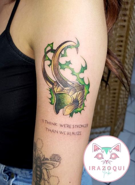 Instagram: irazoqui.ink Mother Son Marvel Tattoos, Loki Horns Tattoo, Loki Tattoos, Loki Tattoo Ideas, Kai Core, Purpose Tattoo, Loki Tattoo, Ink Therapy, Tattoo Reference