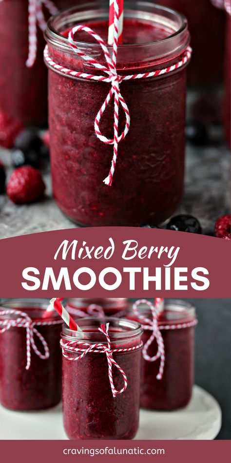 This Mixed Berry Smoothie uses just 3 ingredients including frozen berries. It's made without yogurt and is the perfect healthy recipe! Berry Smoothies, Recipe Smoothie, Smoothie Breakfast, Fruit Ideas, Mixed Berry Smoothie, Berry Smoothie Recipe, Fast Dinner Recipes, Frozen Berries, Refreshing Drinks Recipes