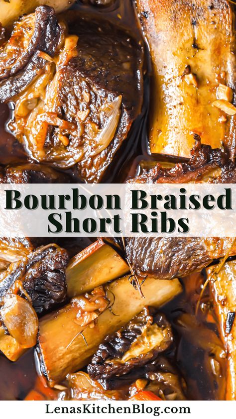 Beef Short Ribs Oven, Short Ribs Dutch Oven, Short Rib Recipes Oven, Ribs Recipe Oven, Dutch Oven Beef, Bourbon Maple Syrup, Braised Pork Ribs, Boneless Short Ribs, Dinner Noodles