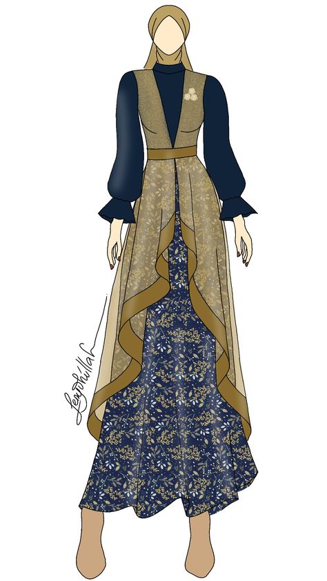 Sketsa Dress Design Hijab, Dress Elegant Hijab, Dress Batik Hijab, Batik Dress Elegant Modern, Batik Modern Fashion Style, Dress Batik Modern, Mode Batik, Elegant Hijab, Batik Dress Modern