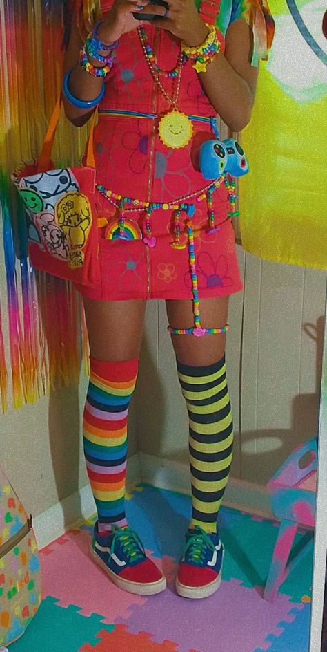 Masc Kidcore, Rainbow Core Aesthetic Outfit, Kidcore Decora Outfit, Hyper Pop Fashion, Weirdcore Pants, Kidcore Style Outfits, Hyperpop Clothes, Kidcore Shorts, Hyperpop Aesthetic Outfit