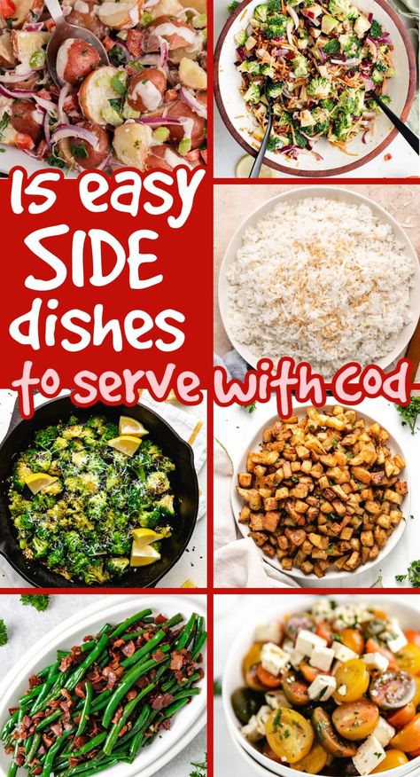 Side dish recipes to serve with seafood. Side Dishes Dinner, Yummy Side Dishes, Best Cod Recipes, Tilapia Dinner, Meat And Potatoes Recipes, Side Dishes For Fish, Cod Fish Recipes, Maple Bourbon, Easy Mediterranean Diet Recipes