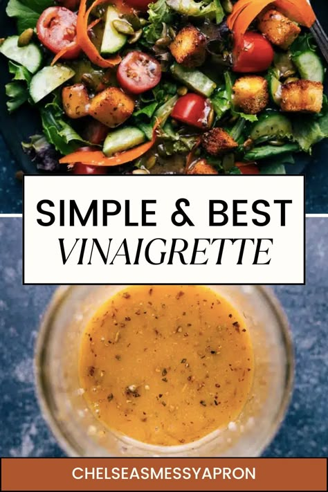 This simple Vinaigrette is a kitchen staple! Whip up a batch at the beginning of the week and drizzle it on salads, roasted veggies, or use as a quick sauce for fish or grilled chicken — the applications are practically endless. Nothing tastes better than a homemade dressing, and this one is the best! #best #quick #easy #simple #lunch #healthy #vinaigrette Italian Vinegarette Dressing, Homemade Dressings For Salads Olive Oils, Easy Salad Dressings Simple, Giada Salad Dressing, Best Homemade Vinaigrette, Easy Salad Vinaigrette, Italian Vinegrette Recipes, Best Dressing For Salad, Simple Salad Vinaigrette