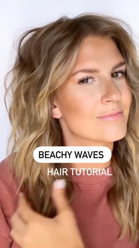 Best Way To Get Beach Waves Curls, Undone Waves Tutorial, How To Get Textured Waves, Textured Waves Hair Tutorial, Beach Wave Mid Length Hair, How To Get Tousled Waves, Beachwave Curls With Flat Iron, Waving Iron Hairstyles, Volume Beach Waves