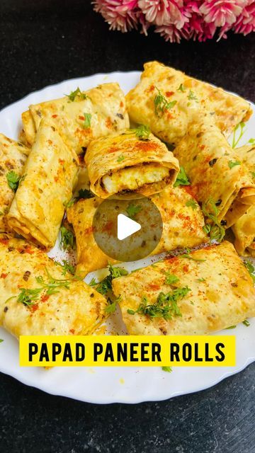 Shreya | Your Urban Dreamer on Instagram: "Papad Paneer Rolls😍  SAVE✅✅ This is such a unique snack recipe, it’s crispy crunchy and delicious, filled with the goodness of spices and masala paneer✨  🌿INGREDIENTS: @agrawals420 Punjabi Masala Papad  4-5 paneer slices 1 tbsp oil 2 tsp Kashmiri red chilli powder  1 tsp coriander powder 1/4 tsp garam masala 1/4 tsp Jeera powder Salt to taste Pinch of turmeric powder 3 tsp lemon juice Coriander leaves Water   🌿INSTRUCTIONS: -Dip the Papad nicely in water. -Air fry at 200•C for 5-7 minutes until crisp and done. -OR bake it at 180•C for 8-10 minutes until done.  Follow: @your.urbandreamer  Follow: @your.urbandreamer for yummy and easy recipes🥰  ENJOY❤️ ———————————————— #papadpaneerrolls #papadroll #papad #paneer #roll #snack #instantrecipe #food Paneer Roll, Masala Papad, Paneer Snacks, Masala Paneer, Regional Recipes, Crispy Recipes, Unique Snacks, Punjabi Food, Red Chilli Powder