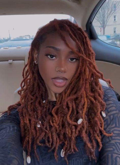 Autumn Color Locs, Long Ginger Locs, Ginger Hair Locs, Dark Ginger Locs, Ginger Brown Locs, Ginger Hair Black Women Locs, Dyeing Locs, Copper Locs Black Women, Ginger Locs Black Women