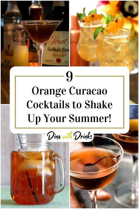 Collage of 4 orange curacao cocktails. Orange Curacao Drinks, Dry Curacao Cocktail, Curacao Cocktail, Curacao Drink, Alcoholic Punch Recipes, Orange Cocktail, Orange Vodka, Alcoholic Punch, Orange C