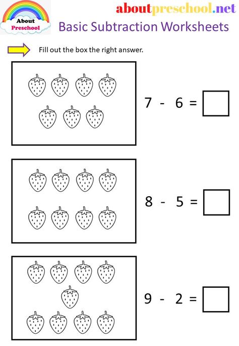 Simple Subtraction Worksheets Free, Maths Worksheet Subtraction, Subtraction Up To 20 Worksheets, Picture Subtraction Worksheets, Basic Subtraction Worksheets, Subtraction Preschool, Subtraction Worksheets For Kindergarten, Preschool Addition, Borrowing Subtraction Worksheet