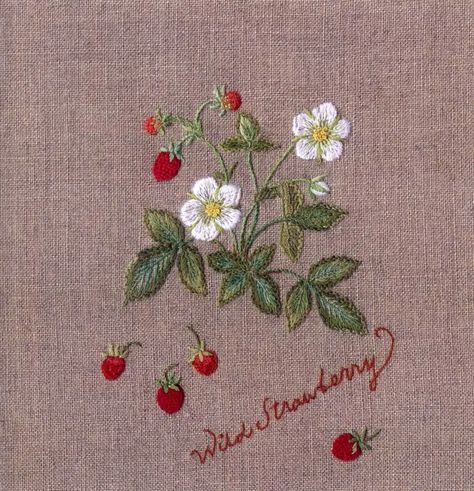 Herb Embroidery, Flower Embroidery Pattern, Runner Pattern, Embroidery Hoop Wall Art, Strawberry Flower, Wild Strawberry, Basic Embroidery Stitches, Needlework Embroidery, Wild Strawberries